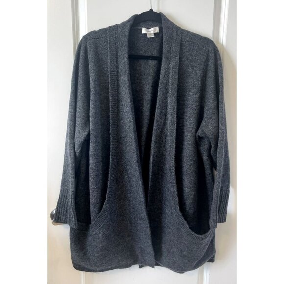 CJ BANKS Open Front Cardigan Dark Gray Stretch Knit 2X Plus Oversized pockets - Picture 1 of 5